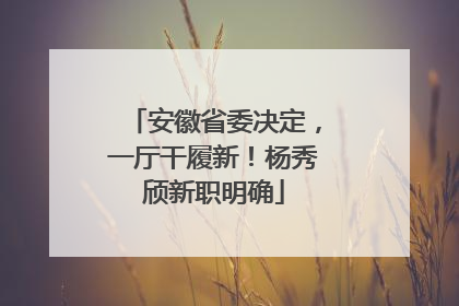 安徽省委决定，一厅干履新！杨秀颀新职明确