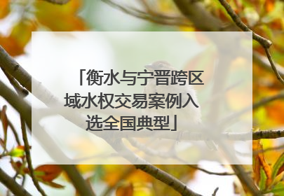 衡水与宁晋跨区域水权交易案例入选全国典型